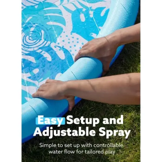 Joyfy 6ft Tropical Leaves Splash Pad for Kids, Non-Slip Outdoor Water Sprinkler Mat, Summer Fun Backyard Fountain Pool Water Games Spray Mat image {2}