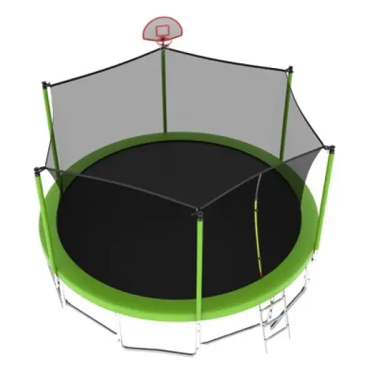 QingMoon 15FT Round Outdoor Backyard Trampoline With UV Safe Trampoline Enclosure Net,Basketball Hoop,Net,Basketball,Pump,Fun For Children image {6}