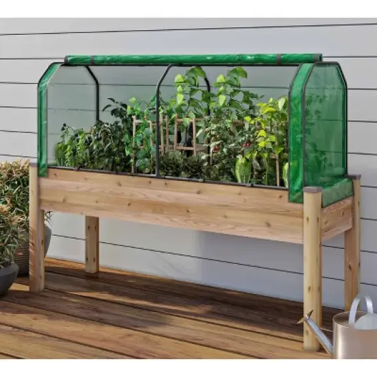 CedarCraft Elevated Cedar Planter: Outdoor Garden Bed with Greenhouse & Bug Cover, 23"x72"x30", Rectangular image {3}