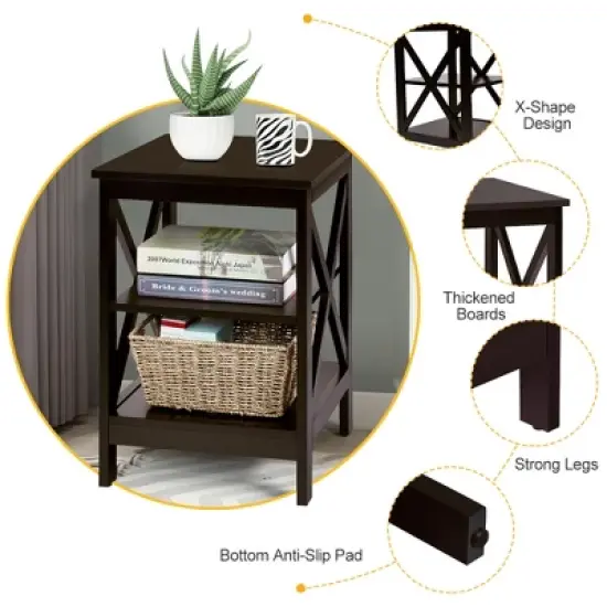 Costway 2 PCS 3-Tier Nightstand End Table X Design Storage Display Shelf Living Room image {9}