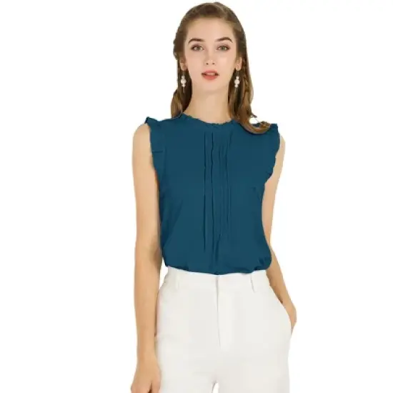 Allegra K Women's Ruffled Business Office 1950s Vintage Sleeveless Blouses image {10}