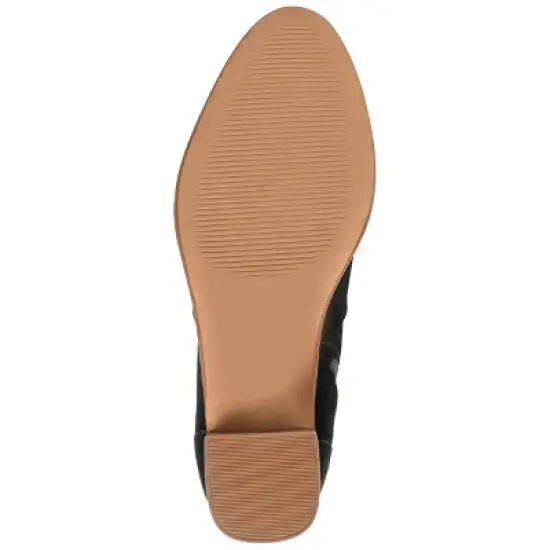 Journee Signature Womens Genuine Leather Airly Almond Toe Stacked Ankle Booties image {4}