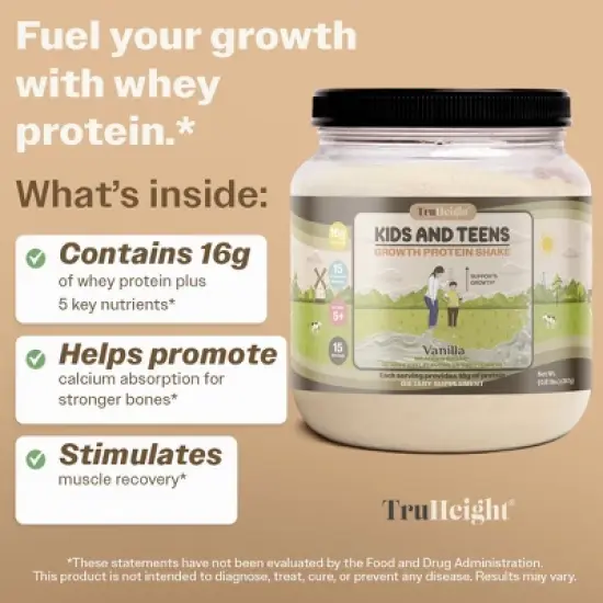 TruHeight Growth Protein Shake (Vanilla Ice Cream Flavor) Natural Growth & Development Protein Powder for Kids & Teens - Vitamins & Minerals, Ages 5+ image {3}