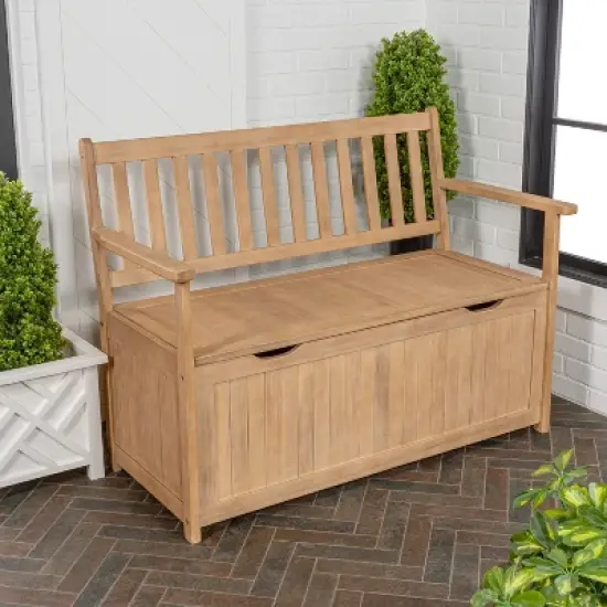 happimess Sophie 48" Traditional Farmhouse Lift-Top Acacia Wood Storage & Entry Bench image {5}