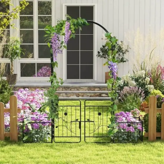 Costway 87" Garden Arbor Arched Lockable Gate Top Arbor Trellis with Side Planters image {1}