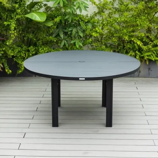 LeisureMod Chelsea 7-Piece Patio Dining Set, 60" Round Aluminum Dining Table and 6 Dining Armchair image {2}