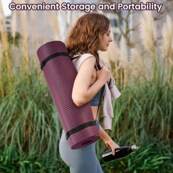 Fitvids 1/2-Inch Thick High Density Foam Exercise Yoga Mat with Carrying Strap, For Cushioning The Body Against Hard Floors, Deep Wine image {5}