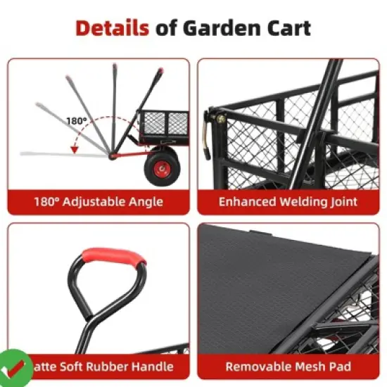 Steel Garden Cart, 880LBS/1400LBS Heavy Duty Garden Dump Cart, Meatl Utility Wagon with Removable Sides & 180&deg; Rotating Handle image {2}