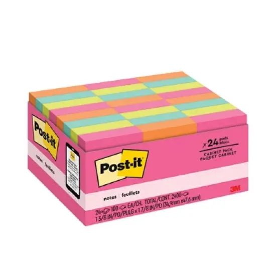 Post-it Notes Original Pads in Poptimistic Colors, Value Pack, 1.38" x 1.88", 100 Sheets/Pad, 24 Pads/Pack image {3}