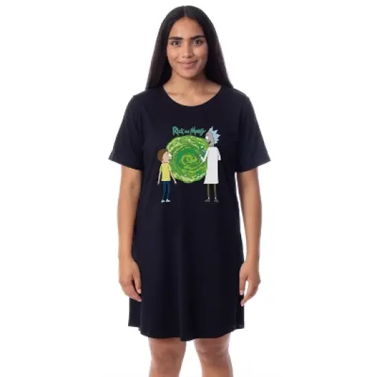 Rick and Morty Womens' TV Show Series Portal Nightgown Sleep Pajama Shirt Black image {3}