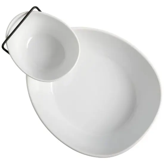 Gibson Gracious Dining 3 Piece 2 Tier Fine Ceramic Chip and Dip Serving Set in White image {4}