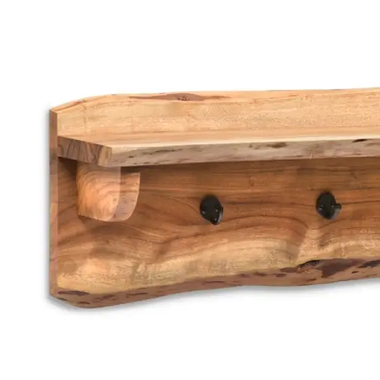 Alaterre Furniture Alpine Natural Brown Live Edge Wood Coat Hooks with Shelf image {1}