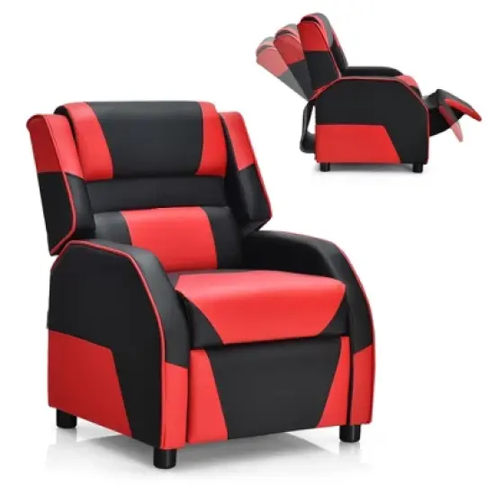 Costway Kids Youth Gaming Sofa Recliner w/Headrest & Footrest PU Leather Yellow\White\Blue\Pink image {13}