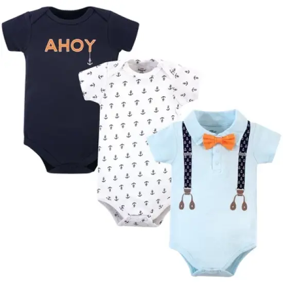 Little Treasure Baby Boy Cotton Bodysuits 3pk, Anchor Suspenders image {4}