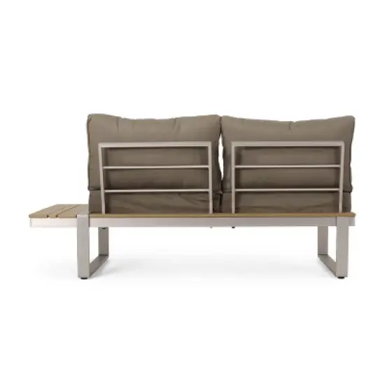 Sterling 4pc Outdoor Aluminum V Shaped 5 Seater Sofa with Cushions - Khaki/Natural - Christopher Knight Home image {11}