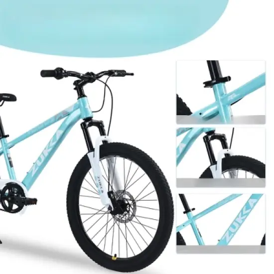INFURNIC Bicycles, 24 Inch Mountain Bike for Kids, Mountain Bike with Single Speed, Blue, 63.78"*24.8"*37.2" image {2}