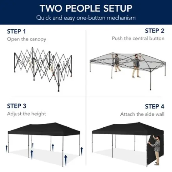 Best Choice Products 10x20ft Party Tent Pop Up Canopy Easy Setup w/ 1-Button Setup, Wheeled Case, 4 Weight Bags image {2}