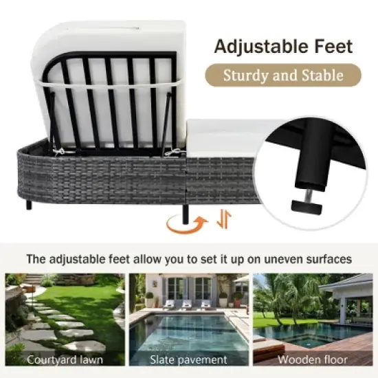 Outdoor Daybed Sunbed, Patio Rattan Loveseat Chaise Lounge with Adjustable Backrest and Cushions for Garden, Backyard -ModernLuxe image {6}
