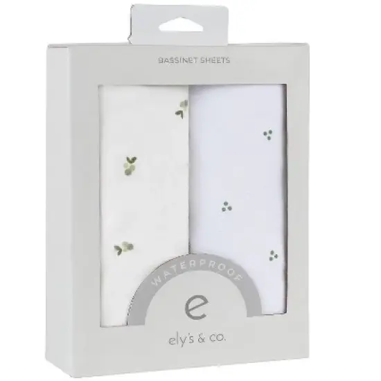 Ely's & Co. Waterproof Bassinet Sheet Set -Berry and Cluster Dot Sage 2 Pack image {1}