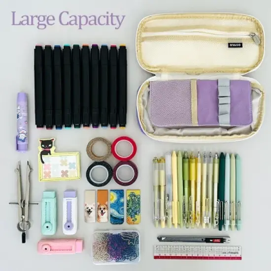 Wrapables Large Capacity Pencil Case, Expandable Pencil Pouch for Stationery Tools, Lavender image {5}