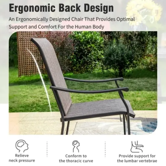 Captiva Designs 7pc Patio Outdoor Dining Rectangle Steel Table with Umbrella Hole & Brown Textilene Arm Chairs image {4}