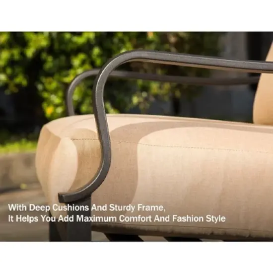 CLIHOME Outdoor Garden Patio 4-piece Conversation Set with Removable Cushions Table and Chairs Dining Set image {3}