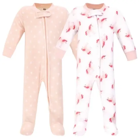 Hudson Baby Infant Girl Fleece Zipper Sleep and Play 2pk, Pink Unicorn image {1}