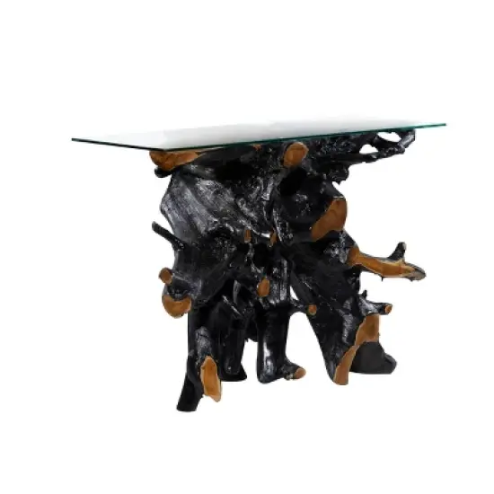 Contemporary Teak Wood Console Table Gold - Olivia & May image {4}