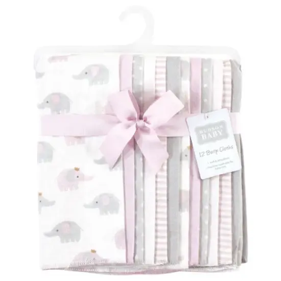Hudson Baby Infant Girl Cotton Flannel Burp Cloths Bundle, Lilac Elephants, One Size image {1}