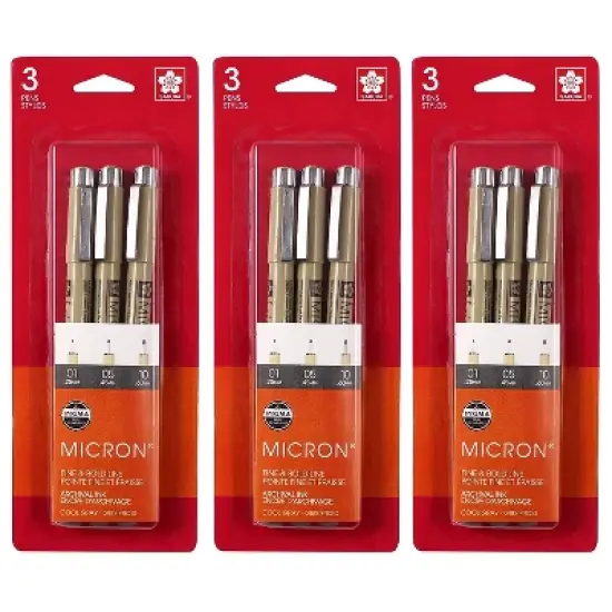 Sakura Pigma Micron Pen Fineliner Gray/Silver Ink 3/Bundle (SAK50163-3) image {3}