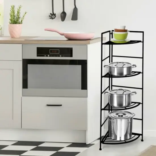 Costway 4 Tier Folding Metal Shelf Plant Stand Storage Open Shelf Corner Display Rack image {4}