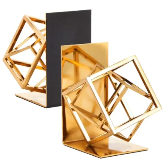 Juvale Decorative Gold Bookends with Square Metal Geometric Design, for Books, Magazines, Journals, Slip-Resistant Pads (5x6x3 in) image {4}