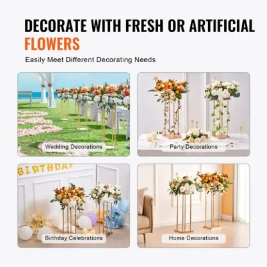 VEVOR 4PCS Gold Metal Column Wedding Flower Stand, 31.5inch High With Metal Laminate, Vase Geometric Centerpiece Stands, Cylindrical Floral Display image {6}
