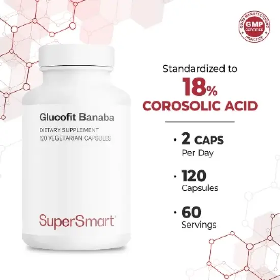 SuperSmart Glucofit 5.3mg per Day - Patented 18% Corosolic Acid Banaba Leaf Extract Supplement | Non-GMO & Gluten Free - 100 Softgels image {4}
