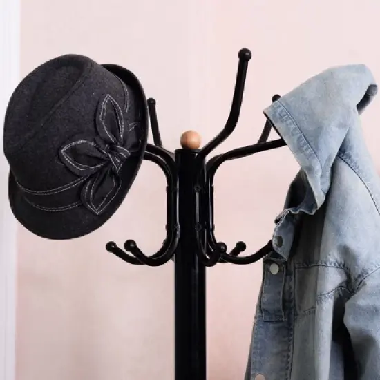 Costway Metal Coat Hat Rack Organizer Clothes Hanger Hooks Tree Stand Umbrella Holder image {6}