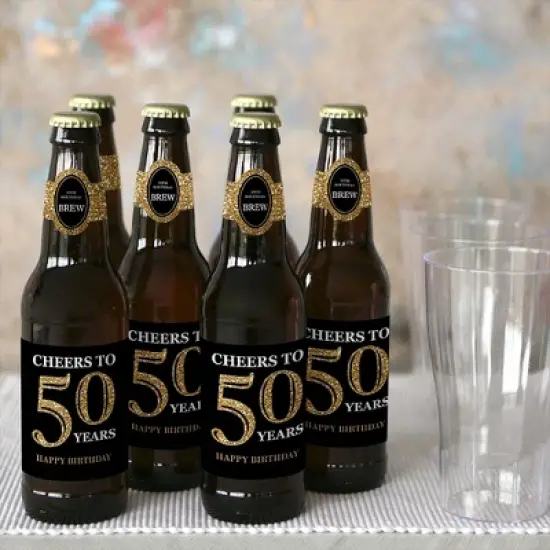 Big Dot of Happiness Adult 50th Birthday - Gold - Birthday Party Decorations for Women and Men - 6 Beer Bottle Label Stickers and 1 Carrier image {4}