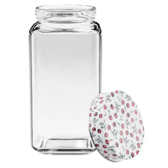 American Atelier Square Clear Glass Jars, Set of 3, Cherry Design on Airtight Lid, For Coffee, Beans, and Dry Goods, 45, 63, and 74-Ounce Capacity image {5}