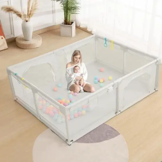 GOTGELIF 79"x63" 4-Panel Baby Playpen Spacious & Secure Portable Playard image {8}