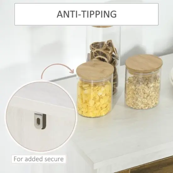 HOMCOM Kitchen Sideboard, Glass Door Buffet Cabinet, Accent Cupboard with Adjustable Storage Shelf for Living Room, Distressed White image {5}