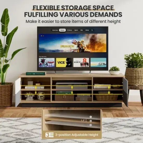 Costway 55'' TV Stand Entertainment Media Center w/ Storage Cabinets Adjustable Shelves image {5}