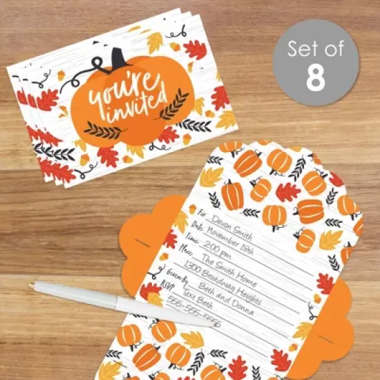 Big Dot of Happiness Fall Pumpkin - Fill-In Cards - Halloween or Thanksgiving Party Fold and Send Invitations - Set of 8 image {1}
