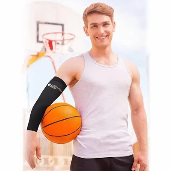 Copper Joe Compression Arm Brace Copper Infused Sleeve for Arms Forearm Bicep Tennis Elbow Basketball Golf Arthritis and Tendonitis image {2}