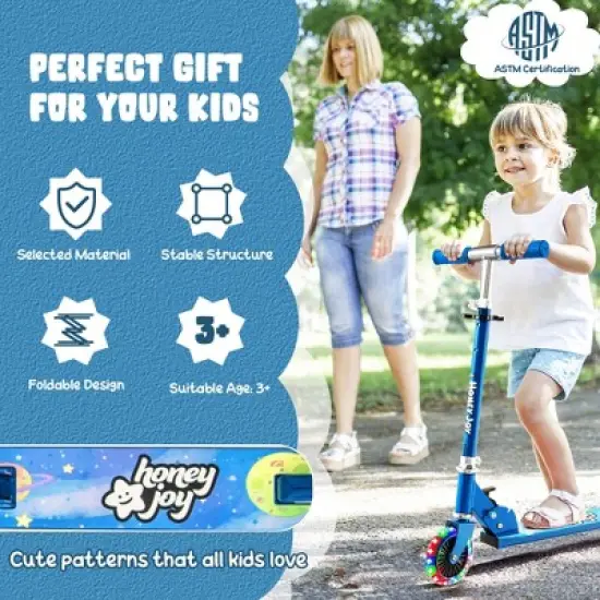 Costway Folding Adjustable Height Kids Toy Kick Scooter Rear Brake 2 Flashing Wheels image {5}