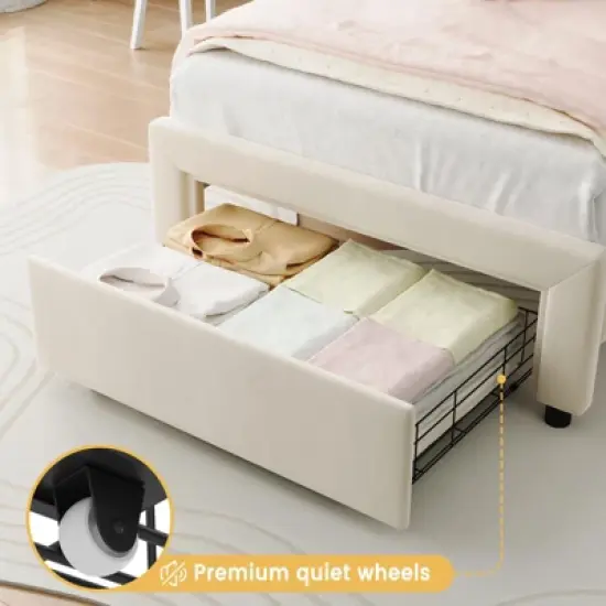 Whizmax Twin Velvet Platform Bed - Adjustable Bear Headboard with RGB LED Lights, Noise-Free Kids Bed Frame, No Box Spring image {5}