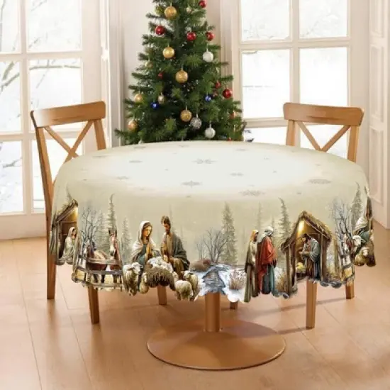 LOVEVOOK Merry Christmas Tablecloth, Snowman Tablecloth, Snowflake Table Cloths Stain Resistant Dining Table Cover for Holiday Decor image {14}
