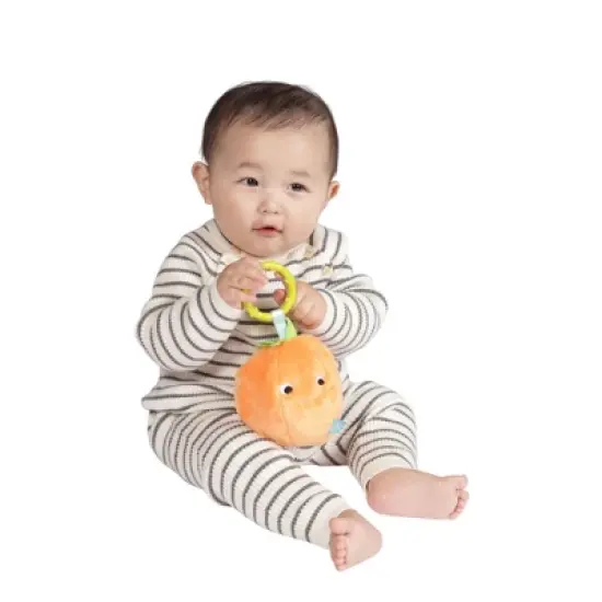 Manhattan Toy Mini-Apple Farm Orange Baby Travel Toy with Rattle, Squeaker, Crinkle Fabric & Teether Clip-on Attachment image {8}