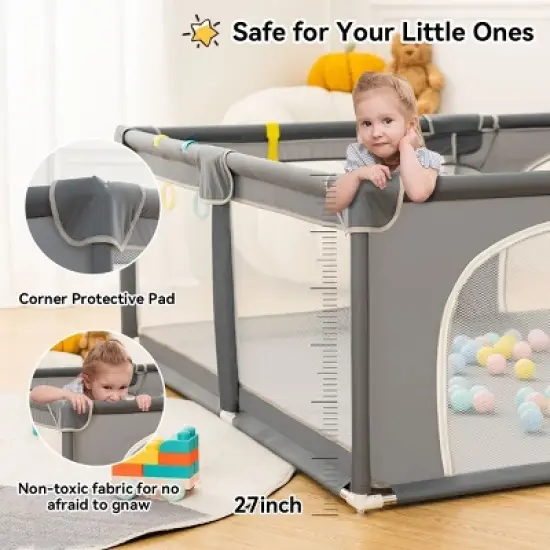 GOTGELIF 79"x79" 4-Panel Baby Playpen Spacious & Secure Portable Playard image {5}