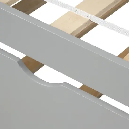 Twin Over Twin Wood Bunk Bed with Safety Rail and Movable Trundle-ModernLuxe image {12}