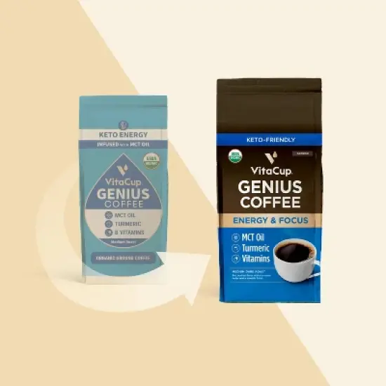 VitaCup Genius Ground Coffee w/ KETO MCT Oil, Turmeric, & B Vitamins (Energy & Focus) Medium Roast - 10oz image {3}