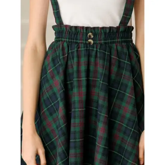 Allegra K Women's Plaid Pleated Mini Tartan Overall Skater Suspender Skirt image {5}